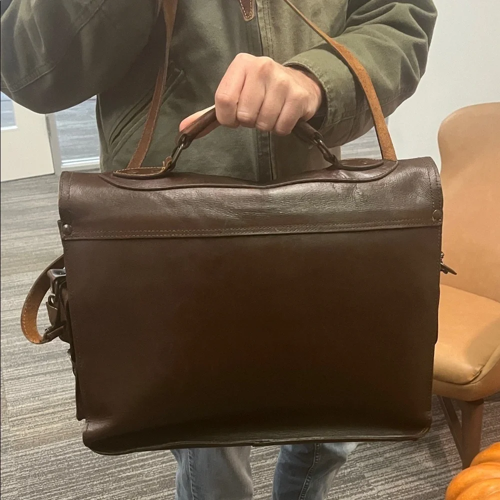 Naturally Yours Brown vintage Leather Briefcase with long adjustable strap